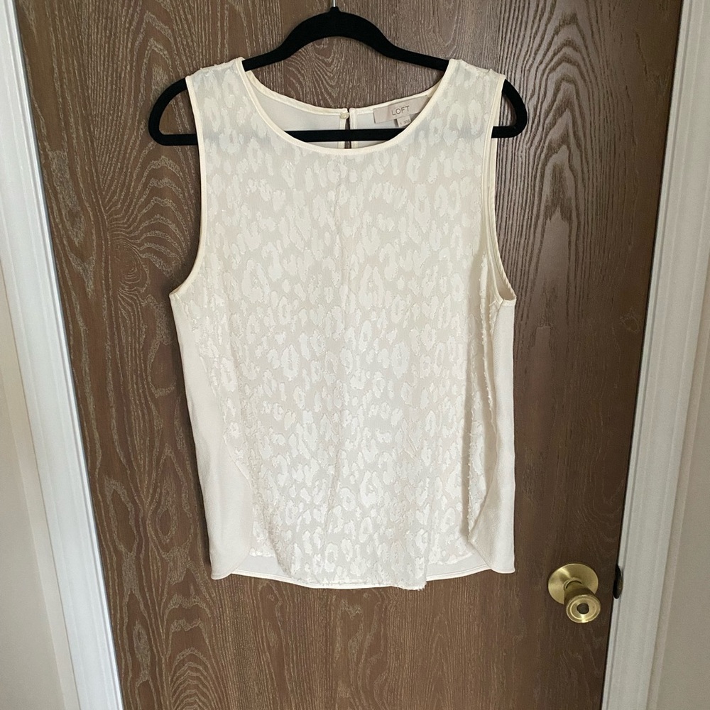 LOFT White Eyelash Leopard Mixed Media Tank